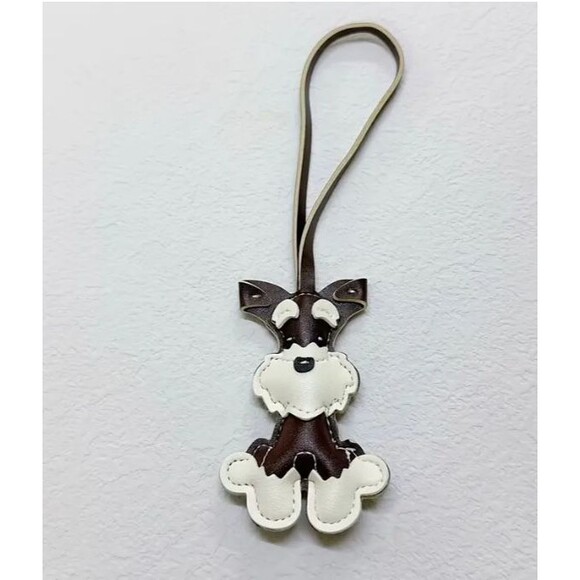 Brown Schnauzer Dog Keyring Keychain Key Ring Faux Leather - Picture 3 of 6